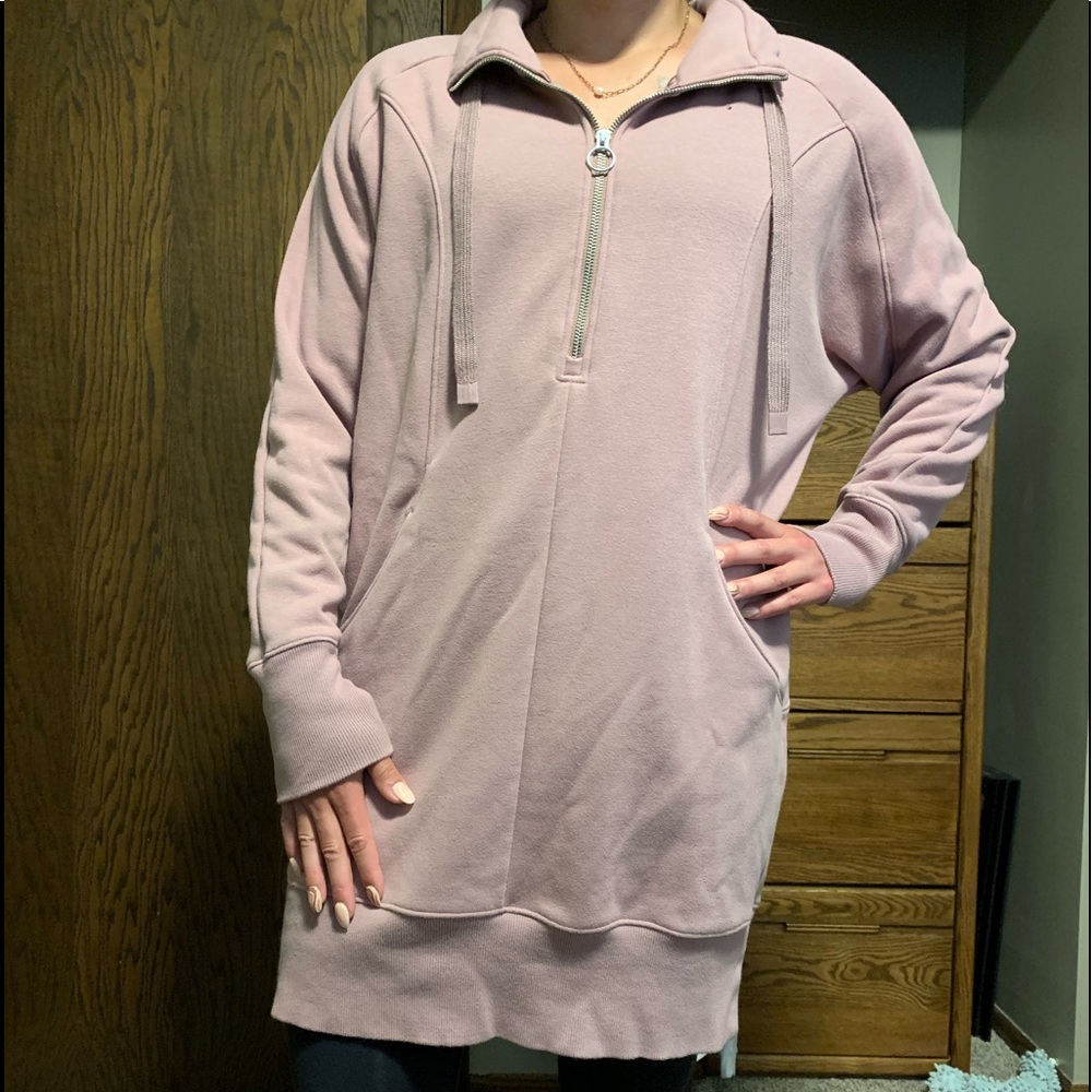 Quarter zip pink Athleta sweatshirt dress, size large